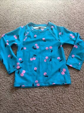 B62 ‘tea’ brand 4t Blue Cherry Print Rash Guard Swim Top